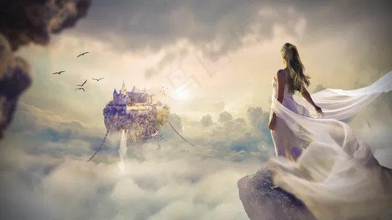 幻想,美丽,黎明,日落,天空,云,妇女 幻想,美丽,黎明,日落,天空,云,妇女