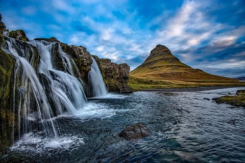 冰岛，山，kirkjufell，瀑布，瀑布