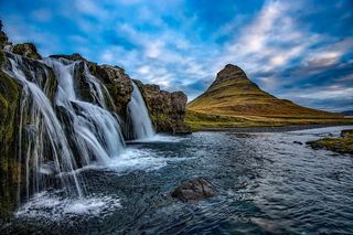 冰岛，山，kirkjufell，瀑布，瀑布