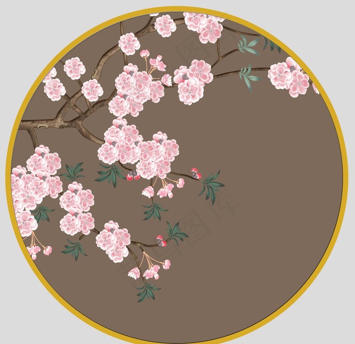 圆形山水花鸟装饰画图片