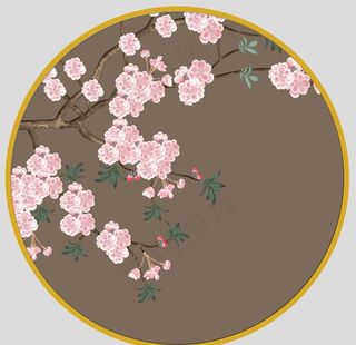 圆形山水花鸟装饰画图片