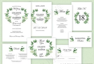 尤加利叶婚礼海报 婚礼邀请函图片