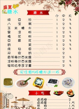 糖水价格表图片