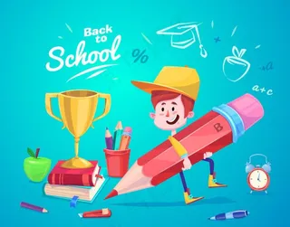 卡通抱铅笔的男孩图片