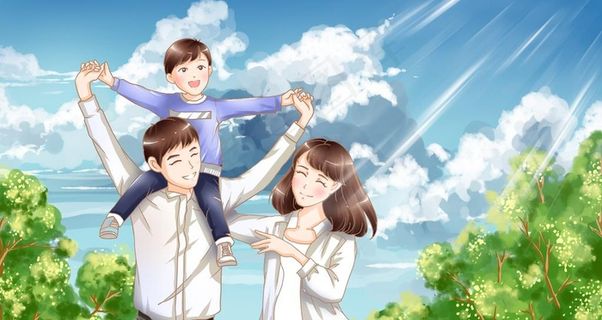 一家人出门旅游插画卡通背景素材图片