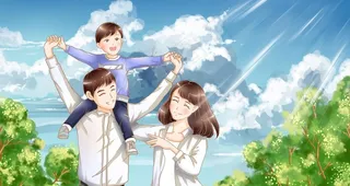 一家人出门旅游插画卡通背景素材图片