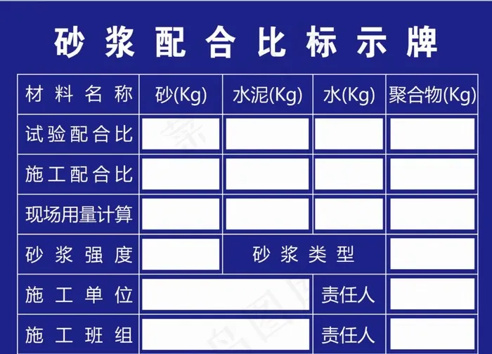 砂浆配合比标示牌图片cdr矢量模版下载