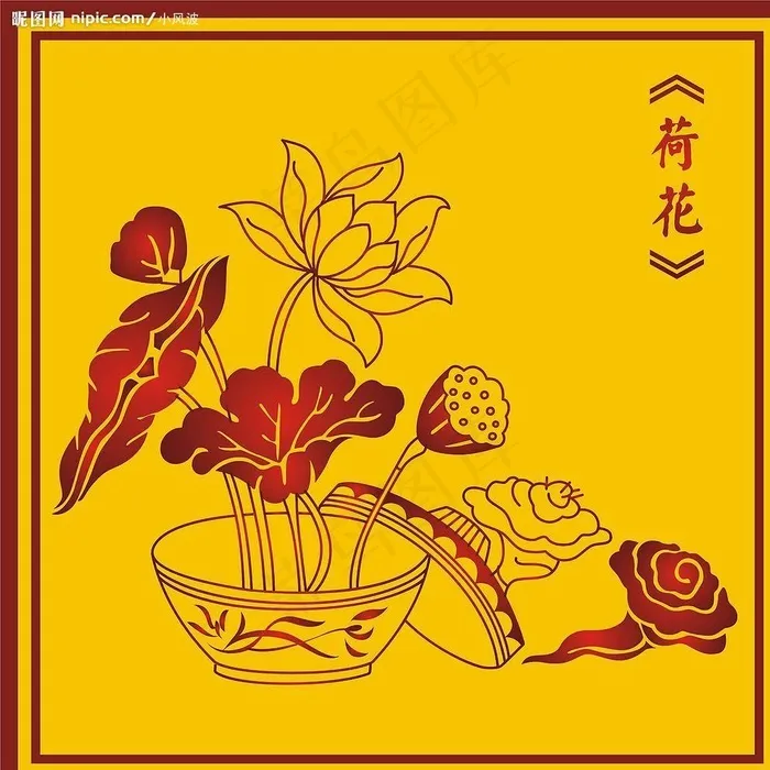 中国古典荷花(二)图片cdr矢量模版下载