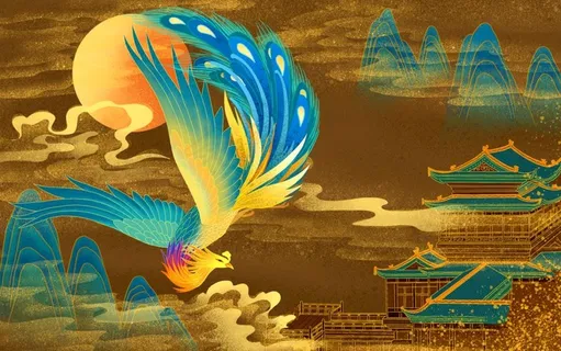 国潮古风中国风金色大气山水国画图片