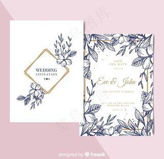 手绘花卉 婚礼邀请卡图片