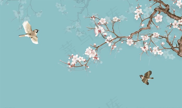 花鸟画 手绘画鸟 梅花 背景墙图片