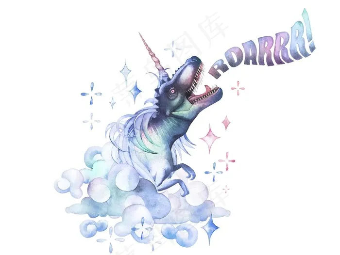 梦幻水彩恐龙图案图片(7000X5475(DPI:300))psd模版下载