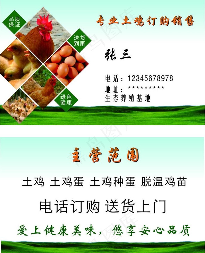 土鸡养殖名片图片