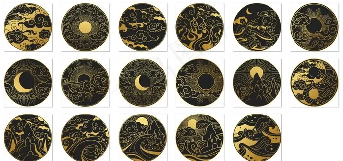 中式花纹线图图片ai矢量模版下载