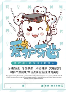 可爱卡通爱护牙齿海报图片