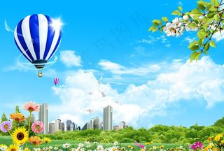 蓝天白云草地图片