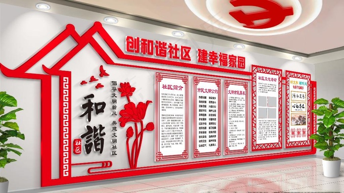 和谐社区文化墙图片ai矢量模版下载