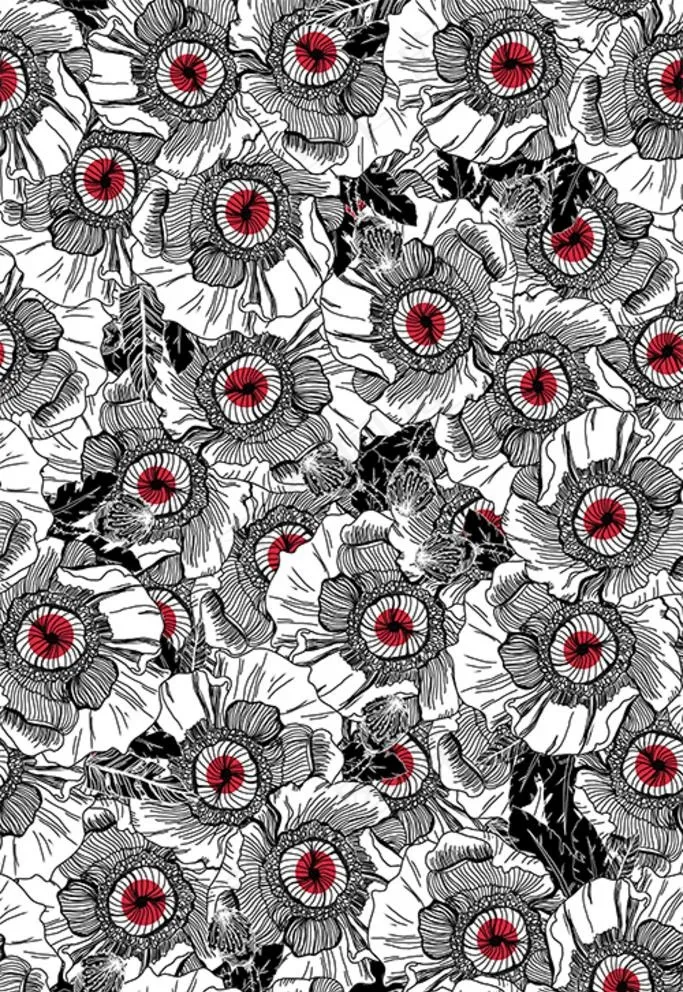 数码印花白底淡灰黑红花图片(4724X7087(DPI:300))psd模版下载