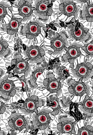 数码印花白底淡灰黑红花图片