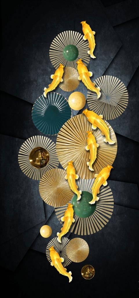 浮雕花 九鱼 圆 玄关图图片