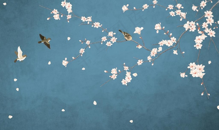 工笔花鸟背景墙装饰画图片(9071X5669(DPI:72))psd模版下载