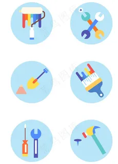 卡通手绘装潢装修彩虹工具家居图图片