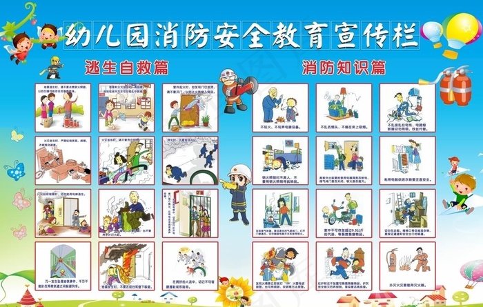 幼儿园消防安全教育宣传栏图片(1800X1200)cdr矢量模版下载