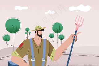 手绘农民插画图片
