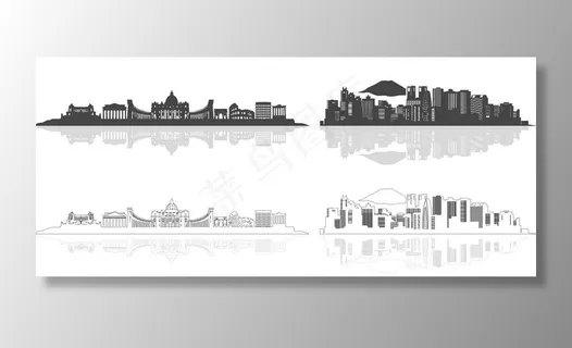 手绘城市 城市建筑 城市油画图片