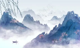 山水国风古风背景海报素材图片