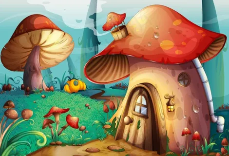 卡通森林蘑菇屋矢量素材图片