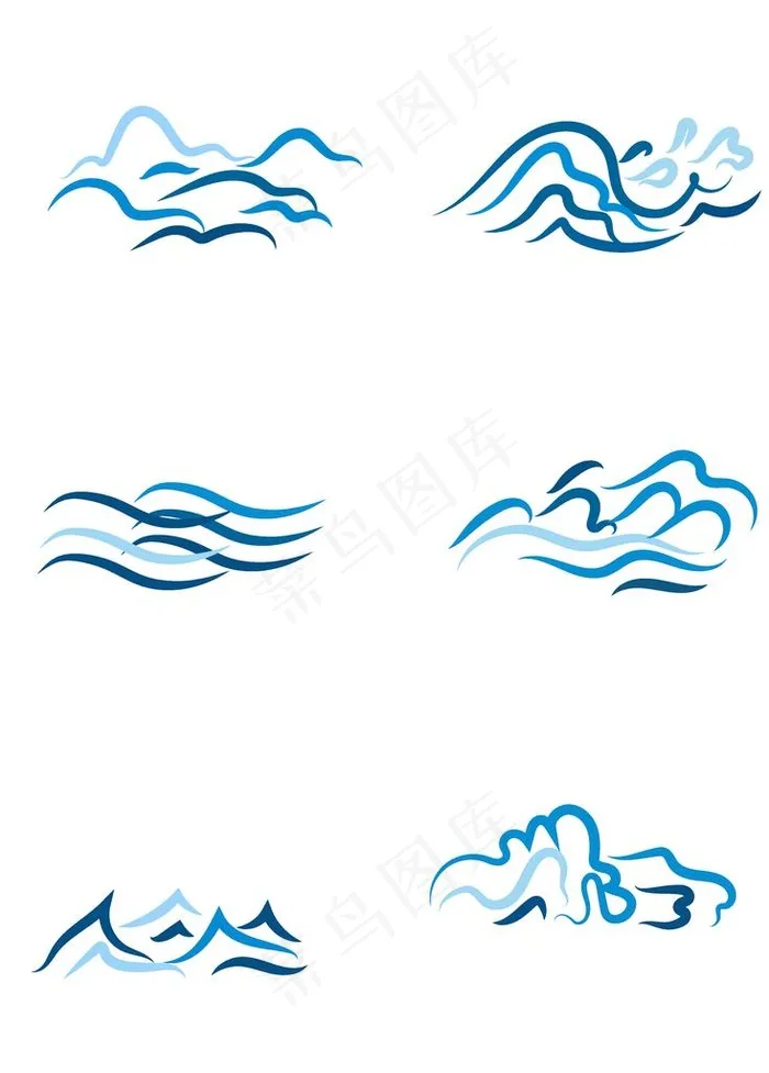 蓝色手绘海浪浪花矢量素材图片ai矢量模版下载