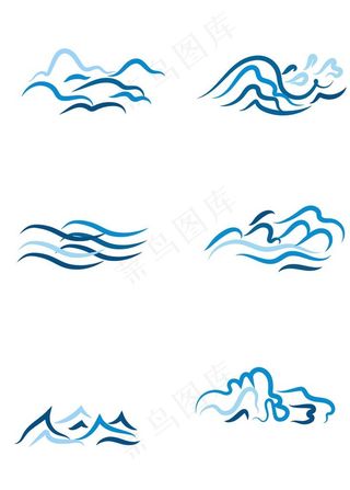 蓝色手绘海浪浪花矢量素材图片