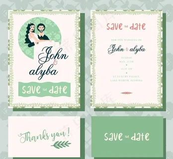 绿色婚礼邀请卡图片