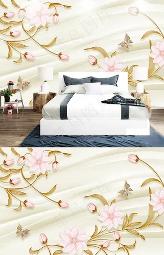 欧式浮雕花卉新中式珠宝背景墙图片