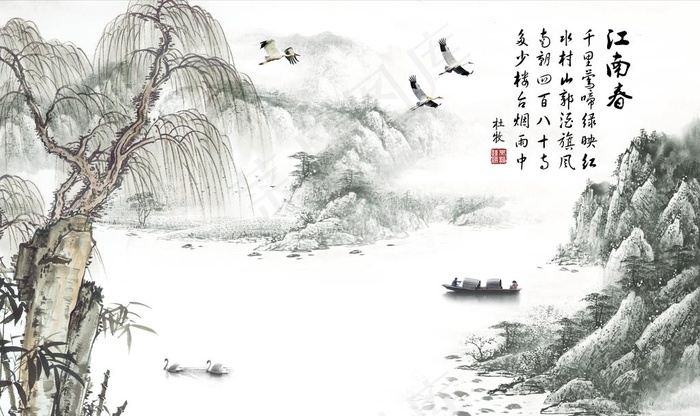 江南春山水画图片(9072X5670(DPI:72))psd模版下载