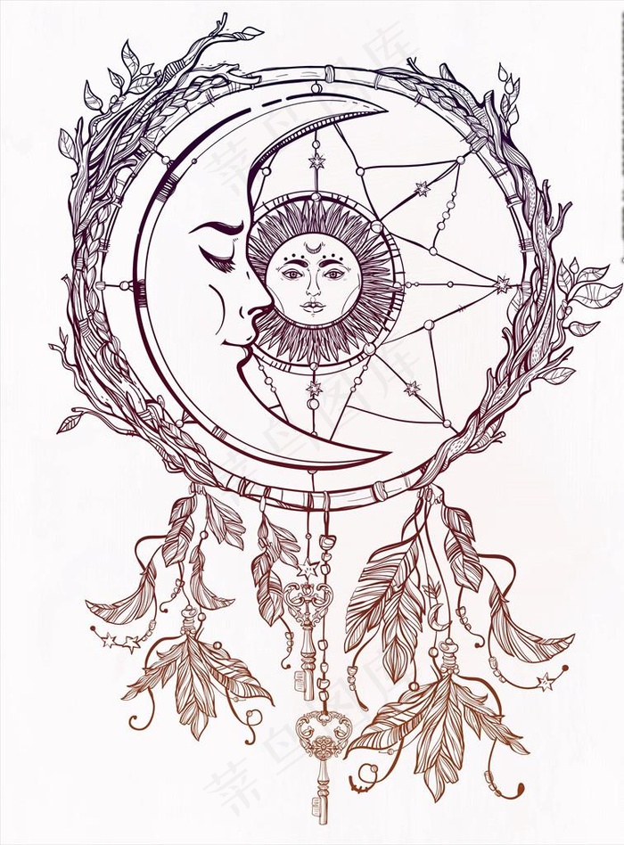 太阳月亮图腾矢量图下载图片