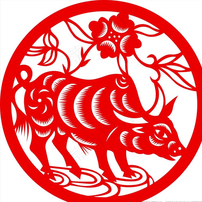 生肖牛剪纸图片psd模版下载