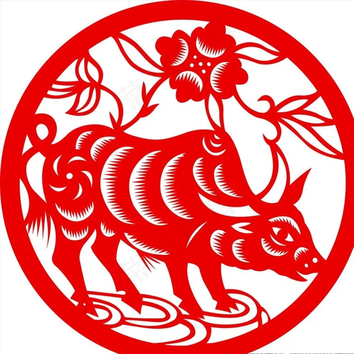 生肖牛剪纸图片psd模版下载
