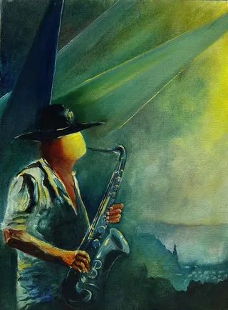 油画 吹萨克斯的男人图片