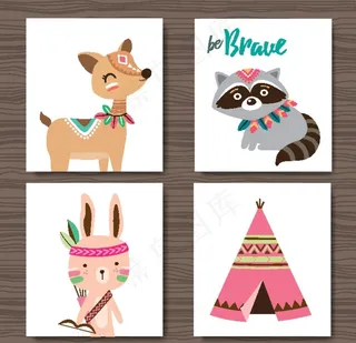 呆萌小清新动物插画图片