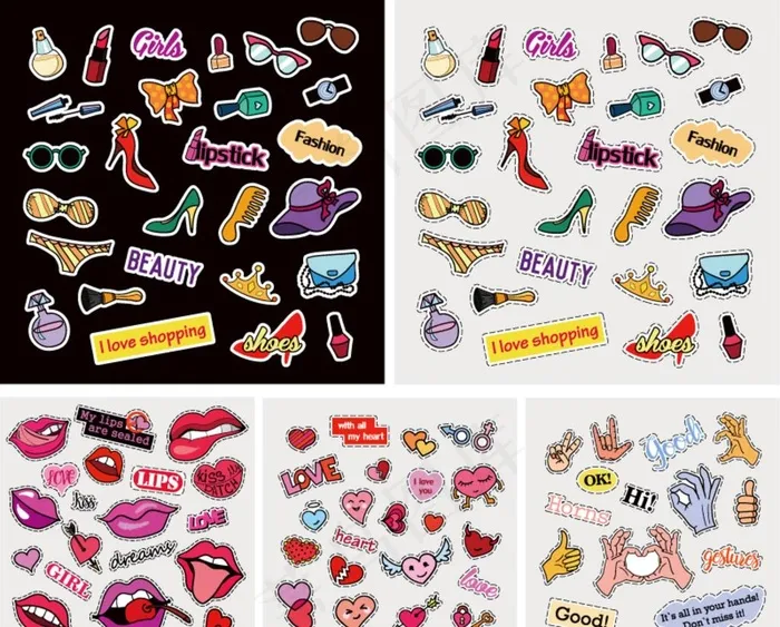 可爱卡通风格标签贴纸矢量素材图片ai矢量模版下载