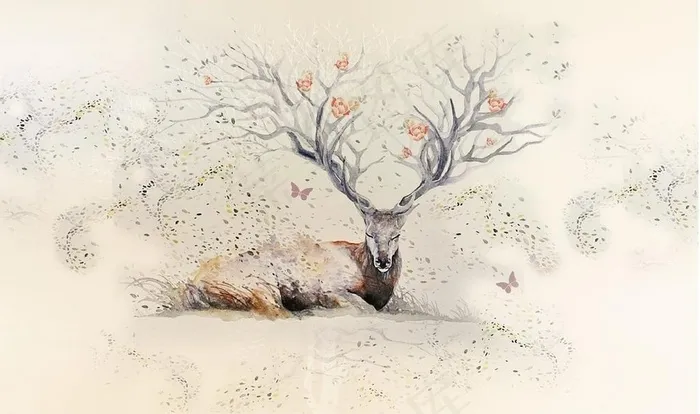 北欧背景墙麋鹿图片