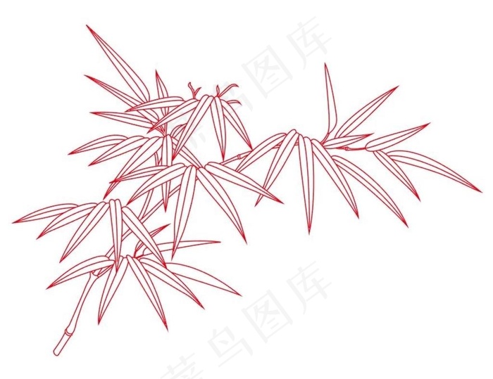 矢量传统古典竹子竹叶白描线稿图片ai矢量模版下载