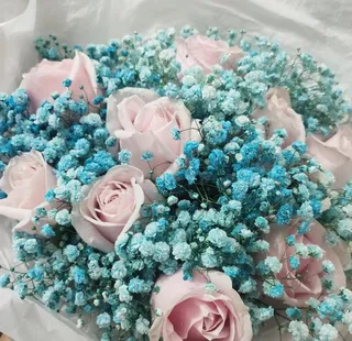 满天星粉玫瑰花束图片