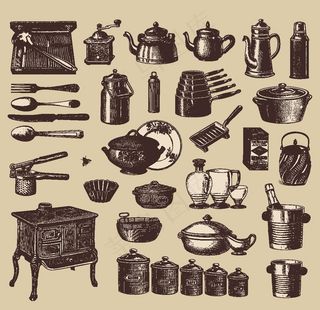 素描厨具图片