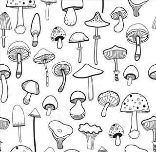 手绘蘑菇矢量图四方连续底纹图片
