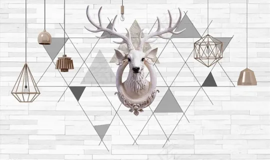 鹿 几何 三角形 背景墙图片