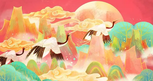 国潮插画 仙鹤图片 国潮插画 仙鹤图片