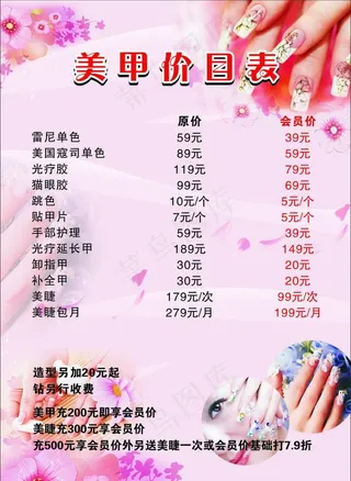 美甲价格表图片